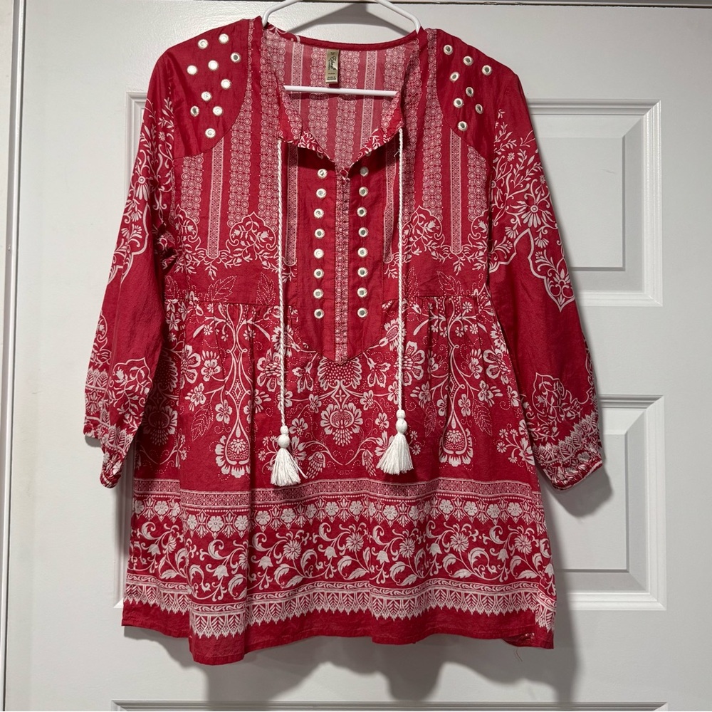 Red Bohemian Women's Blouse - Picture 2 of 9